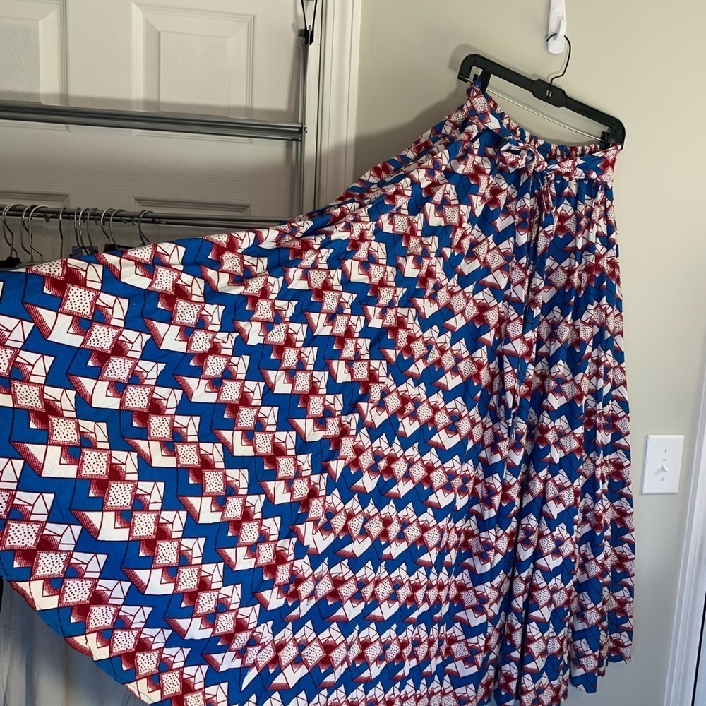 Rainbow Blue, White and Maroon Full Circle Maxi Skirt with Pockets, 100% Cotton - Picture 4 of 10